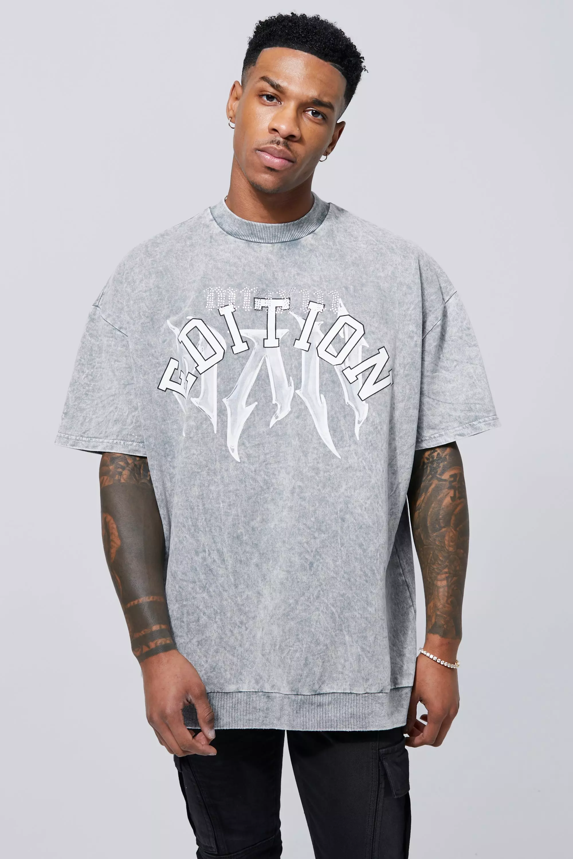 Oversized Acid Wash Graphic T shirt boohooMAN UK